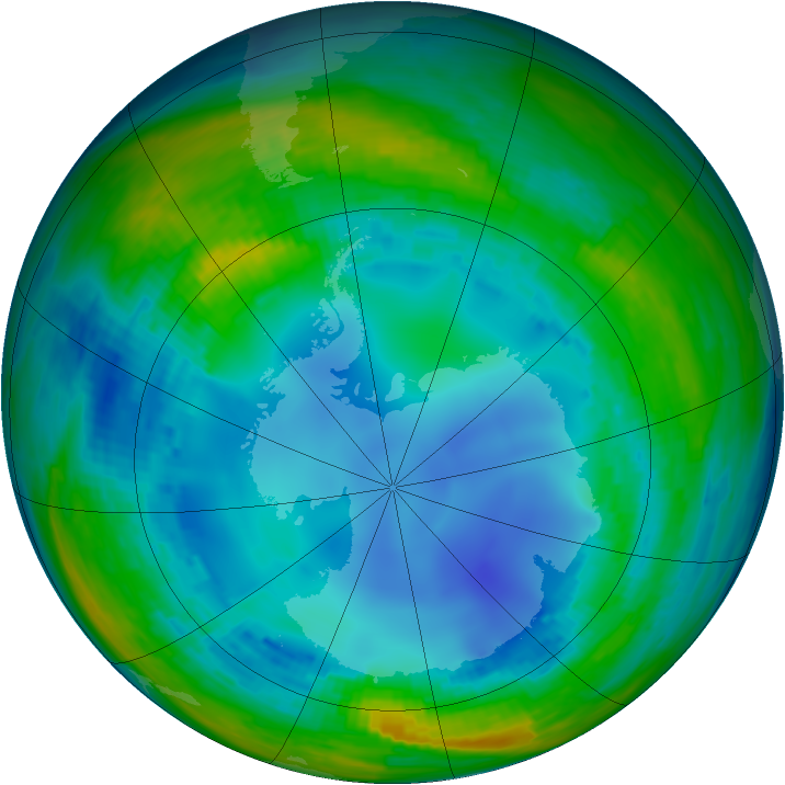 Antarctic ozone map for 05 August 1993